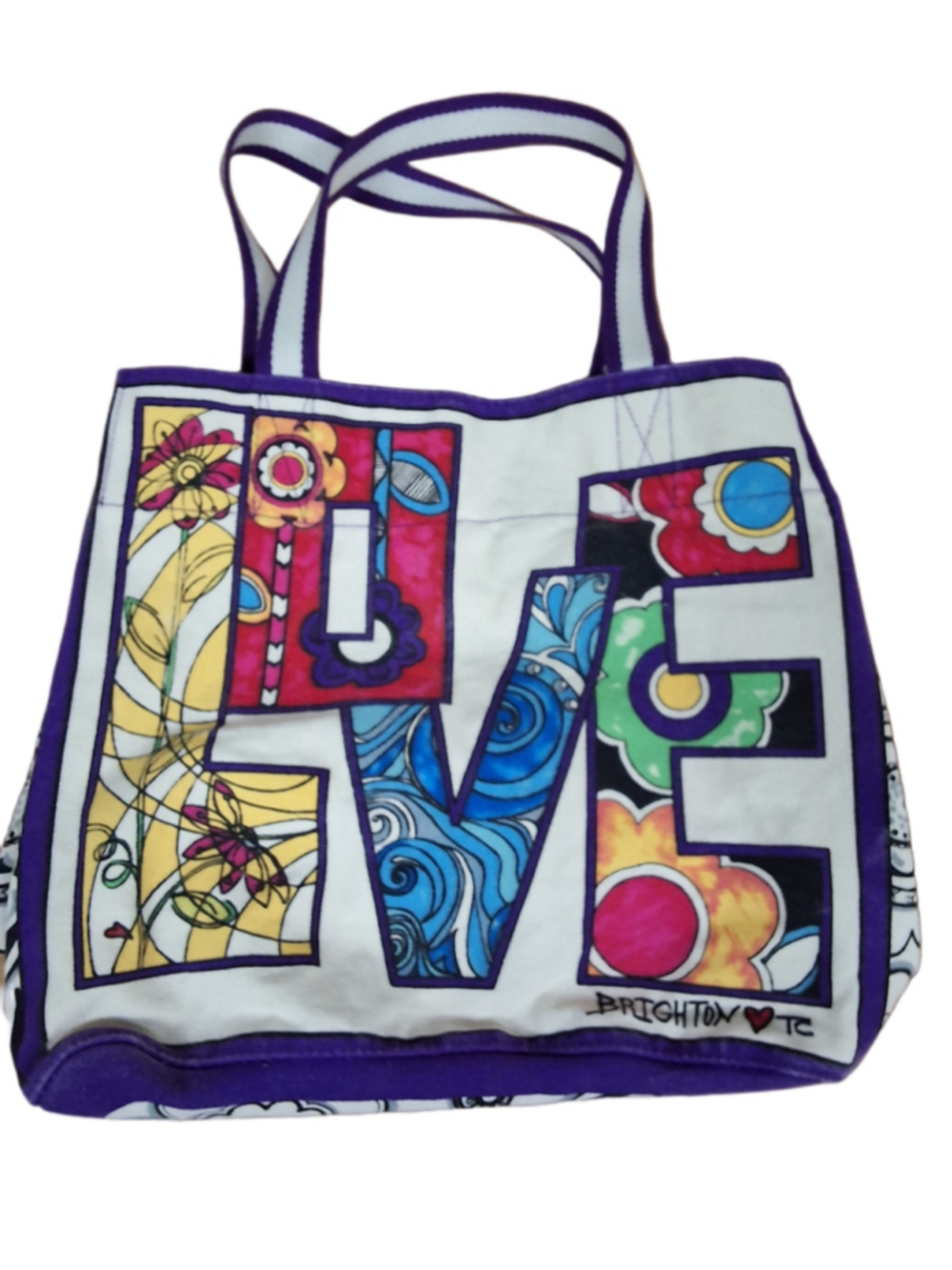 Brighton LOVE Canvas Large Tote Bag White Purple - Picture 2 of 7